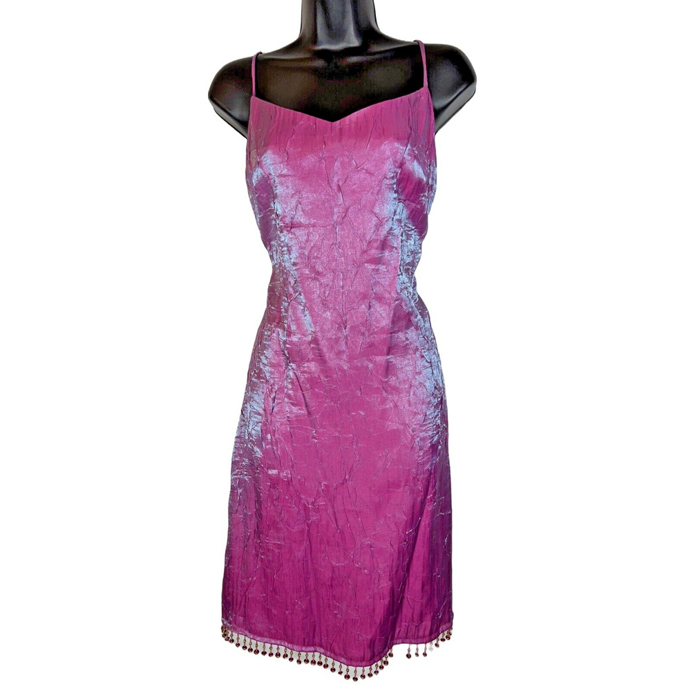 City Triangles Y2K 90s Prom Dress Iridescent Pink Blue Crinkle Beaded 9 Juniors